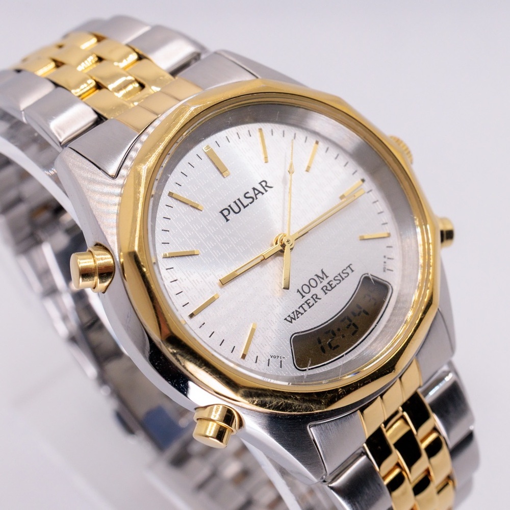 Pulsar Seiko Vintage V071-X015 Analog Digital Mens Dress Watch